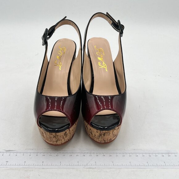 FOWT Summer Fashion Burnished Patent Leather Platform Black Wedges for Women Com - Picture 3 of 8